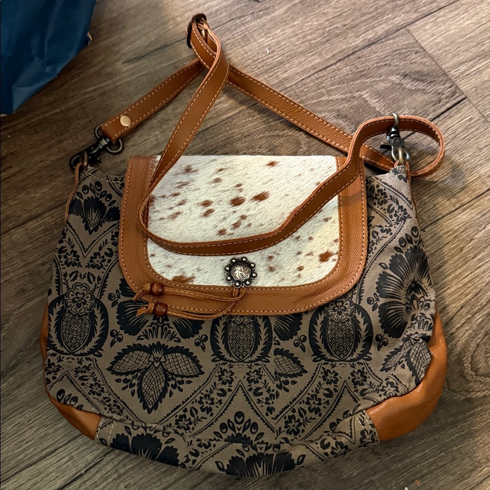 Myra Bag Tan and Black Patterned Tote